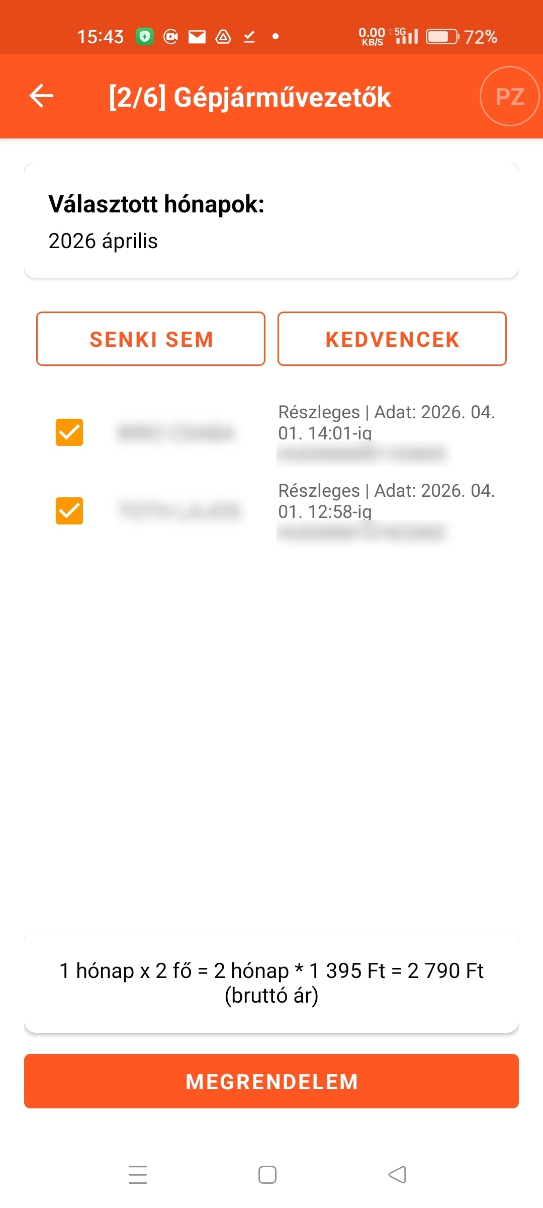 E-mailek küldése képernyő részlet